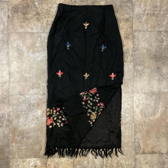 anthropologie sleeping on snow black midi skirt with fringe size 4 - Picture 7 of 7